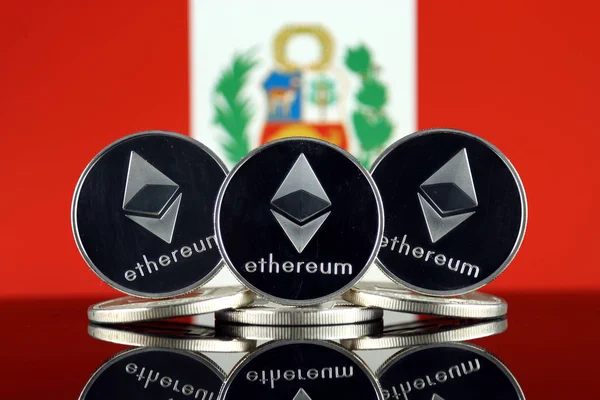 Versión Física Ethereum Eth Bandera Del Perú Imagen Conceptual Para — Foto de Stock