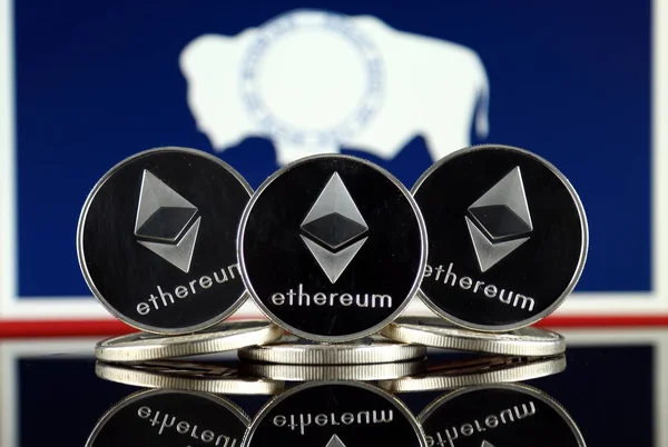 Versión Física Ethereum Eth Wyoming State Flag Imagen Conceptual Para — Foto de Stock