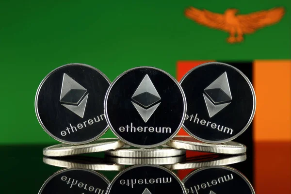 Physical Version Ethereum Eth Zambia Flag Conceptual Image Investors Cryptocurrency — Stock Photo, Image