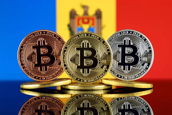 Bitcoin Btc Moldova Zászló Fizikai Változata Befektetők Számára Nagy Technológia — Stock Fotó