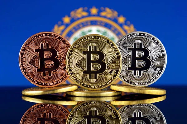 Fysieke Versie Van Bitcoin Btc Vlag Van New Hampshire Conceptuele — Stockfoto