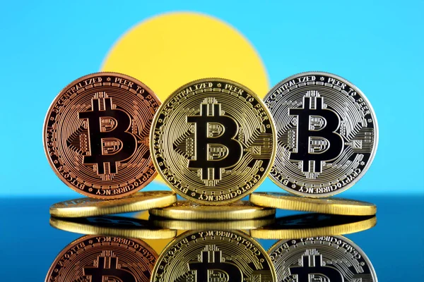 Versión Física Bitcoin Btc Palau Flag Imagen Conceptual Para Inversores —  Fotos de Stock