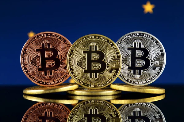 Versión Física Bitcoin Btc Alaska State Flag Imagen Conceptual Para —  Fotos de Stock