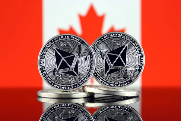 Eth 캐나다 깃발의 Cryptocurrency Blockchain 스마트 투자에 개념적 이미지 — 스톡 사진