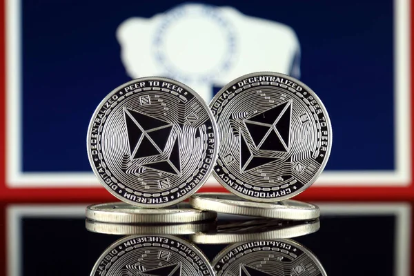 Versión Física Ethereum Eth Wyoming State Flag Imagen Conceptual Para — Foto de Stock