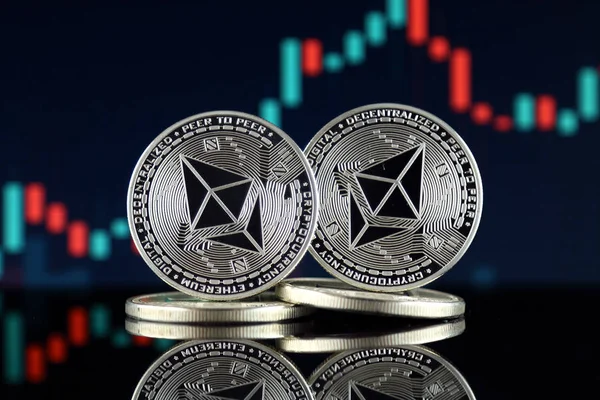 Physical version of Ethereum (ETH). Conceptual image for investors in cryptocurrency, Blockchain Technology, Smart Contracts, Personal Tokens and Initial Coin Offering.