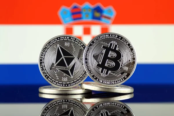 Versión Física Ethereum Eth Bitcoin Btc Croatia Flag Criptomonedas Más — Foto de Stock