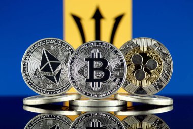 Ethereum (Eth), Bitcoin (Btc), dalgalanma (Xrp) ve Barbados Bayrağı fiziksel sürümü. En iyi 3 Cryptocurrencies pazara göre kap.