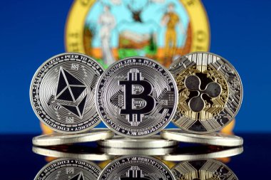 Ethereum (Eth), Bitcoin (Btc), dalgalanma (Xrp) ve Idaho devlet bayrağı fiziksel sürümü. En iyi 3 Cryptocurrencies pazara göre kap.