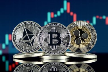 Ethereum (Eth), Bitcoin (Btc) ve dalgalanma (Xrp) fiziksel sürümü. En iyi 3 Cryptocurrencies pazara göre kap.