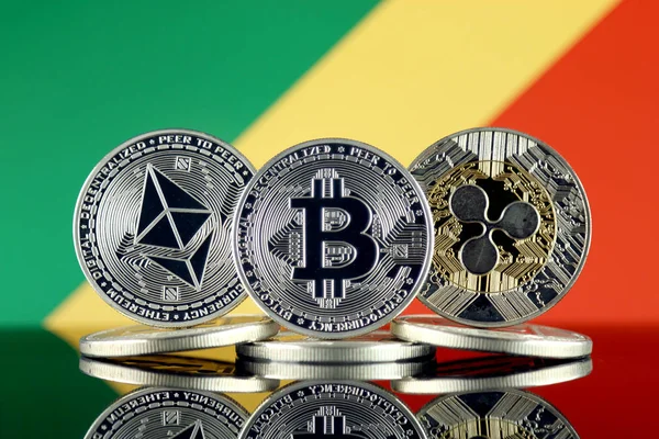 Physical Version Ethereum Eth Bitcoin Btc Ripple Xrp Congo Republic — Stock Photo, Image