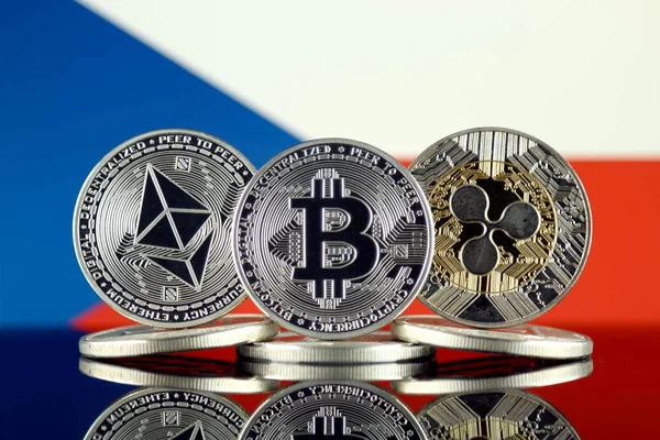 Fizikai Változata Ethereum Eth Bitcoin Btc Gyűrűző Xrp Cseh Köztársaság — Stock Fotó