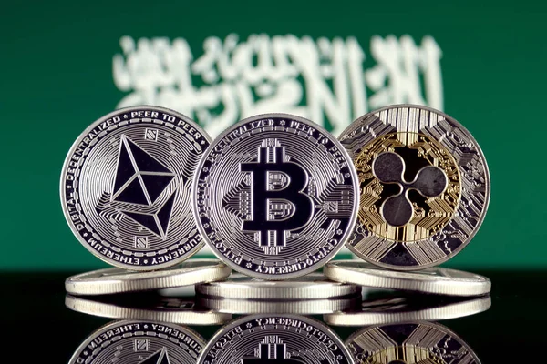 Versión Física Ethereum Eth Bitcoin Btc Ripple Xrp Saudi Arabia — Foto de Stock