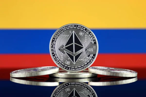 Versión Física Ethereum Eth Colombia Flag Imagen Conceptual Para Inversores — Foto de Stock