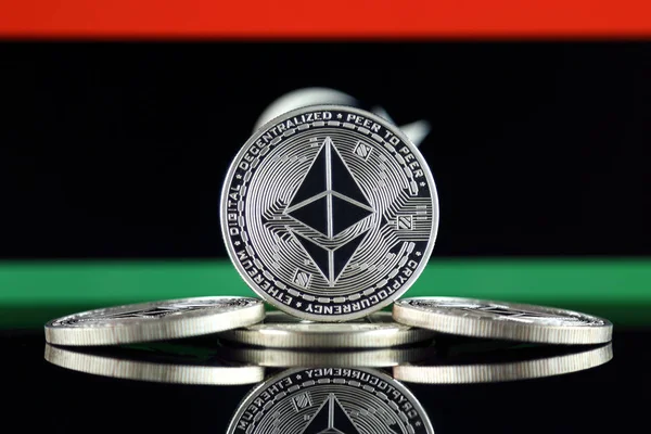 Versión Física Ethereum Eth Libya Flag Imagen Conceptual Para Inversores — Foto de Stock