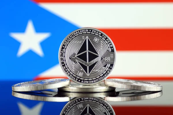 Versión Física Ethereum Eth Puerto Rico Flag Imagen Conceptual Para — Foto de Stock