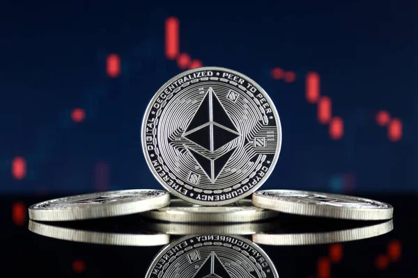 Versión Física Ethereum Eth Imagen Conceptual Para Inversores Criptomoneda Tecnología — Foto de Stock