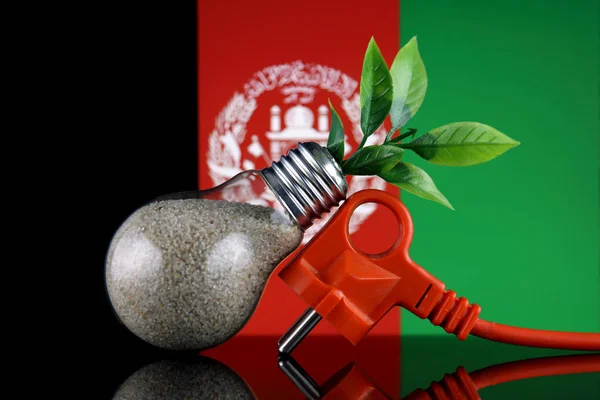 Zástrčka Rostlina Roste Uvnitř Žárovky Vlajka Afghánistánu Zelená Eco Obnovitelné — Stock fotografie