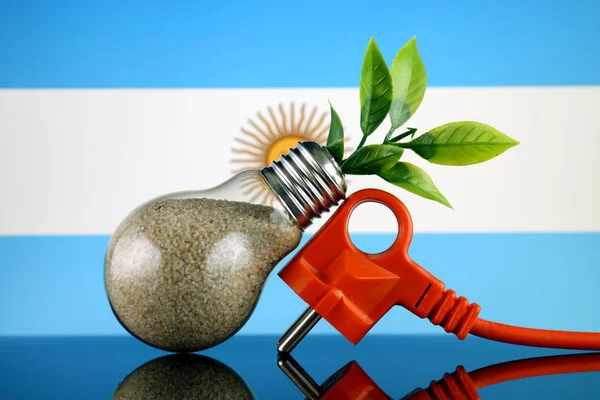 Podłącz Roślin Uprawy Wewnątrz Żarówki Flagą Argentyny Pojęcie Energii Odnawialnej — Zdjęcie stockowe