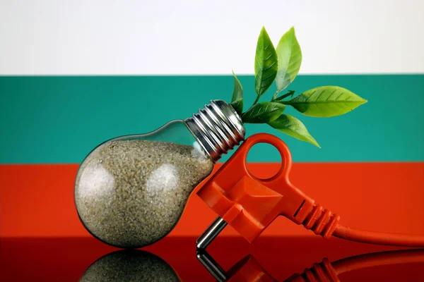 Podłącz Roślin Uprawy Wewnątrz Żarówki Flaga Bułgarii Pojęcie Energii Odnawialnej — Zdjęcie stockowe