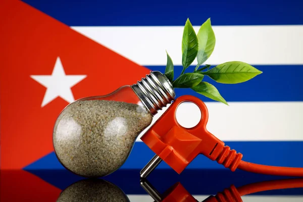 Zástrčka Rostlina Roste Uvnitř Žárovky Vlajka Kuby Zelená Eco Obnovitelné — Stock fotografie