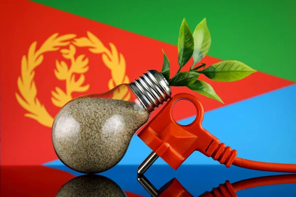 Plug Plant Growing Light Bulb Eritrea Flag Green Eco Renewable — Stock Photo, Image