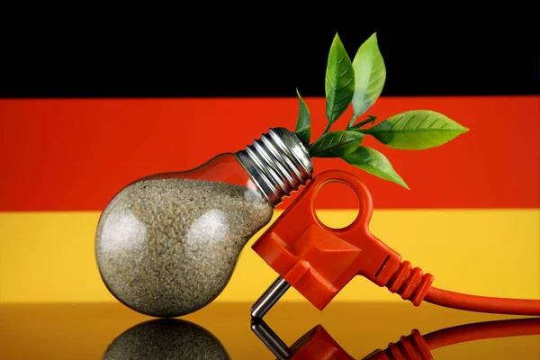 Tak Ampul Almanya Bayrağı Içinde Büyüyen Bitki Yeşil Eko Yenilenebilir — Stok fotoğraf