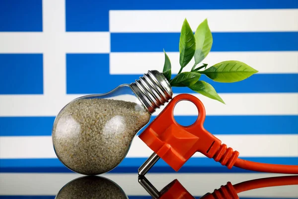 Plug Planta Que Cresce Dentro Lâmpada Bandeira Greece Conceito Verde — Fotografia de Stock