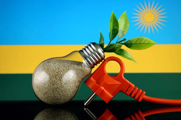 Подключите Растение Растет Внутри Лампочки Флага Руанды Концепция Экологически Чистой — стоковое фото