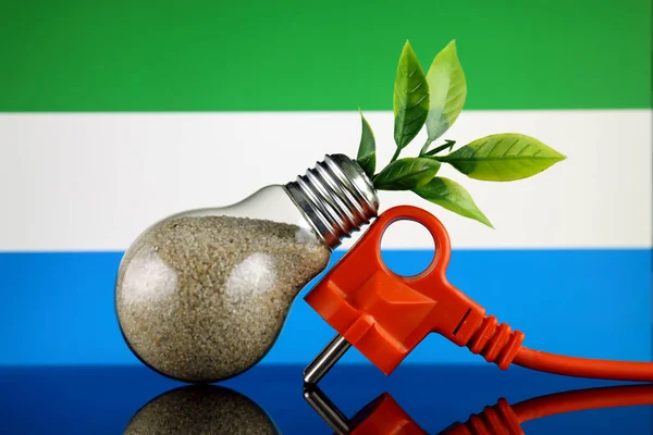 Plug Planta Que Crece Dentro Bombilla Bandera Sierra Leona Concepto — Foto de Stock