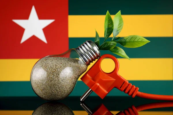 Plug Planta Que Crece Dentro Bombilla Togo Flag Concepto Ecológico — Foto de Stock