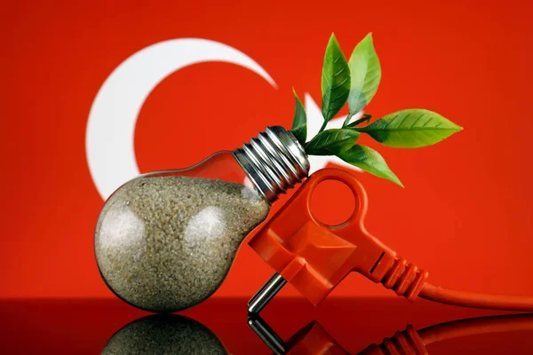Podłącz Roślin Uprawy Wewnątrz Żarówki Flaga Turcja Pojęcie Energii Odnawialnej — Zdjęcie stockowe