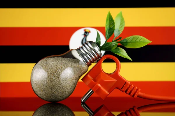 Zástrčka Rostlina Roste Uvnitř Žárovky Vlajka Ugandy Zelená Eco Obnovitelné — Stock fotografie