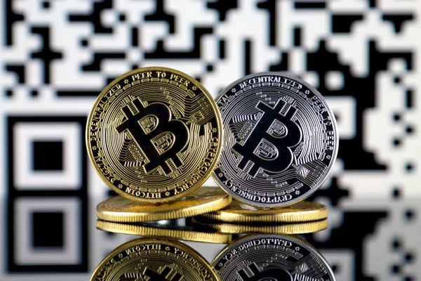 Konzept Für Bitcoin Btc Und Code Bitcoin Wallet Adresse — Stockfoto