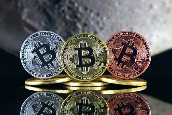 Bitcoin Btc Moon Söyleyerek Cryptocurrencies Değeri Bir Artış Öneriyor — Stok fotoğraf
