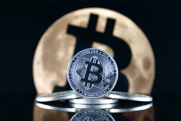 Bitcoin Btc Moon Söyleyerek Cryptocurrencies Değeri Bir Artış Öneriyor — Stok fotoğraf