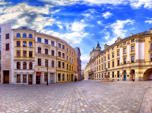 WROCLAW, POLAND - APRIL 22, 2019: Wroclaw Old Town. University of Wroclaw. Historical capital of Lower Silesia, Poland, Europe.
