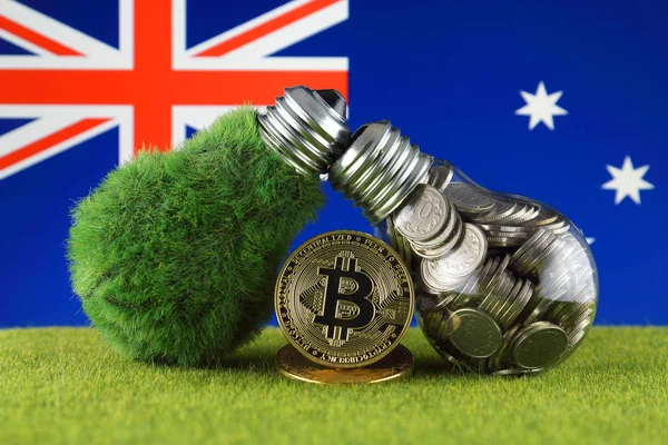 Bitcoin Btc Concepto Energía Verde Renovable Bandera Australia Precios Electricidad — Foto de Stock
