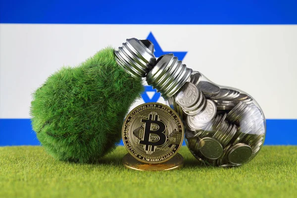 Bitcoin Btc Green Renewable Energy Concept Israel Flag Electricity Prices — Stock Photo, Image