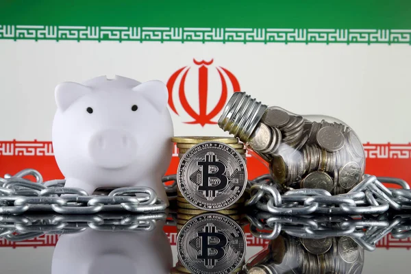 Bitcoin Btc Blockchain Technology Energy Concept Iran Flag Electricity Prices — Stock Photo, Image