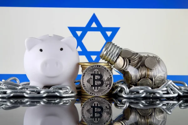 Bitcoin Btc Blockchain Technology Energy Concept Israel Flag Electricity Prices — Stock Photo, Image