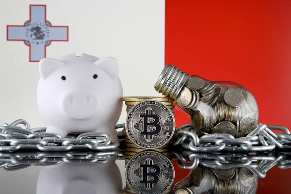 Bitcoin Btc Blockchain Technology Energy Concept Malta Flag Electricity Prices — Stock Photo, Image