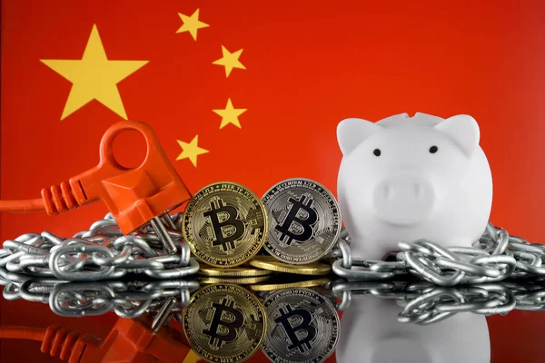 Bitcoin Btc Blockchain Technology Energy Concept China Flag Electricity Prices — Stock Photo, Image