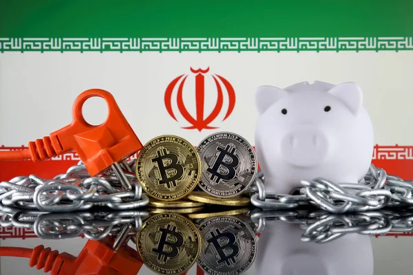 Bitcoin Btc Blockchain Technology Energy Concept Iran Flag Electricity Prices — Stock Photo, Image