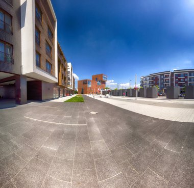 Wroclaw, Polonya - 01 Haziran 2019: Siechnice Şehir Merkezi (Wroclaw yakınları, Polonya) modern belediye binası. Bu kentsel projenin mimarları: Mackow Pracownia Projektowa.