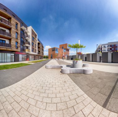 Wroclaw, Polonya - 01 Haziran 2019: Siechnice Şehir Merkezi (Wroclaw yakınları, Polonya) modern belediye binası. Bu kentsel projenin mimarları: Mackow Pracownia Projektowa.