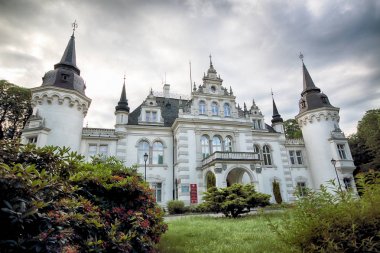 Wroclaw, Polonya - 16 Haziran 2019: Saurma-Jeltsch ailesinin Neoklasik Sarayı (1886 yılında inşa edildi). Şu anda Polonya 'nın Wroclaw kenti yakınlarında bulunan Jelcz-Laskowice' deki kasaba ve komün bürosunun merkezi konumundadır..