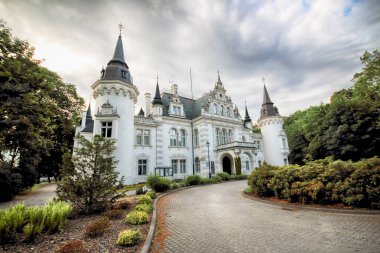 Wroclaw, Polonya - 16 Haziran 2019: Saurma-Jeltsch ailesinin Neoklasik Sarayı (1886 yılında inşa edildi). Şu anda Polonya 'nın Wroclaw kenti yakınlarında bulunan Jelcz-Laskowice' deki kasaba ve komün bürosunun merkezi konumundadır..