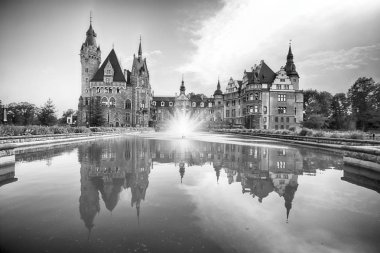 Wroclaw, Polonya - 15 Haziran 2019: Opole, Polonya yakınlarındaki Moszna Kalesi. Polonya 'nın en güzel tarihi konutlarından biri. Sarayda 365 oda, 99 kule ve kule var..