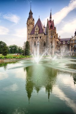 Wroclaw, Polonya - 15 Haziran 2019: Opole, Polonya yakınlarındaki Moszna Kalesi. Polonya 'nın en güzel tarihi konutlarından biri. Sarayda 365 oda, 99 kule ve kule var..